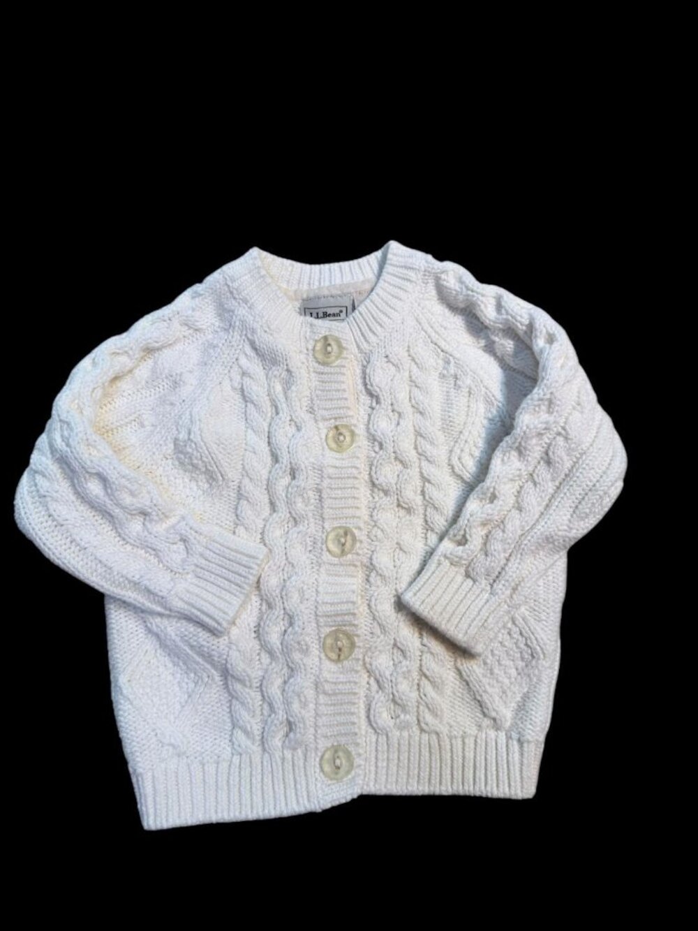 LL Bean Cardigan Baby 6 12 Month White Cable Knit Cotton Acrylic Sweater